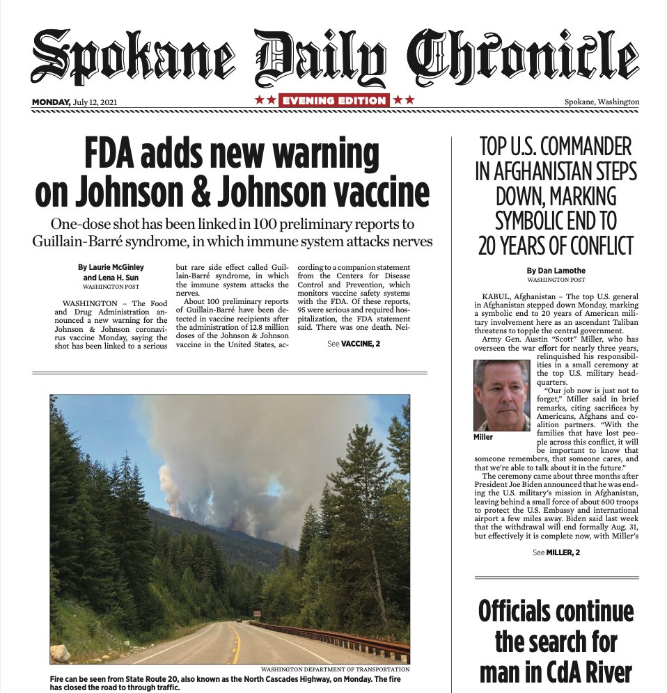 The front page of the inaugural Spokane Daily Chronicle.